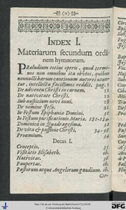 Index I. Materiarum secundum ordinem hymnorum.