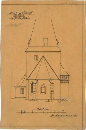 Dolmetsch, Heinrich; Täferrot; Ev. Pfarrkirche, Restaurierung - Ostfassade (Ansicht)