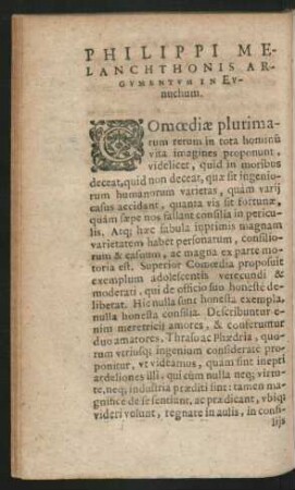 Philippi Melanchthonis Argumentum In Eunuchum.