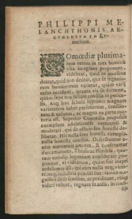 Philippi Melanchthonis Argumentum In Eunuchum.