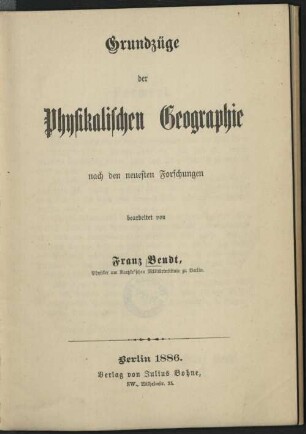 Grundzüge der physikalischen Geographie nach den neuesten Forschungen