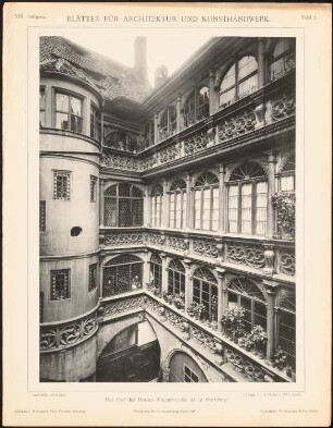 Haus Tucherstraße, Nürnberg: Ansicht von der Hofseite (aus: Blätter für Architektur und Kunsthandwerk, 13. Jg., 1900, Tafel 2)