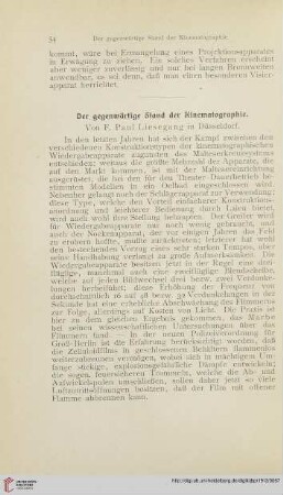 Der gegenwärtige Stand der Kinematographie