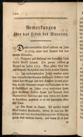 244-247, Anmerkungen über das Leben des Muratori.