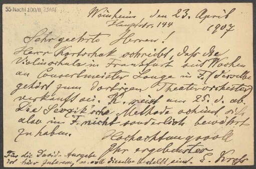 Brief an B. Schott's Söhne : 23.04.1907