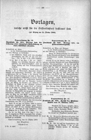 Vorlagen welche nicht für die Oeffentlichkeit bestimmt sind., 24. Oktober 1900