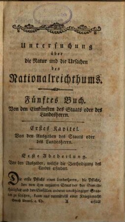 Untersuchung über die Natur und die Ursachen des Nationalreichthums, Vierter Band