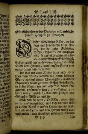 I. Ein Gebeth vor der Predigt mit andächtigem Hertzen zu sprechen. - XI. Ein kurtz Gebeth nach gethanem Morgen-Gebeth.