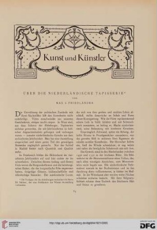 Über die niedlerländische Tapisserie