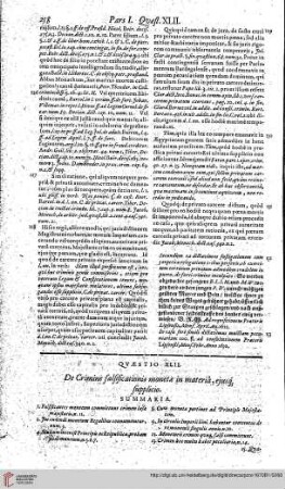 Pars Prima, Quaestio 42 - 43 De discrimine Falsificationis Monetae...