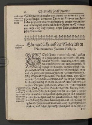 Ehrngedächtnuß der Wolerlebten Matronen und Frawen Seliger.