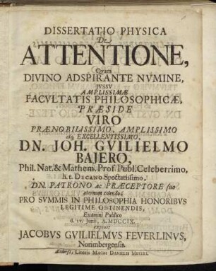 Dissertatio Physica De Attentione