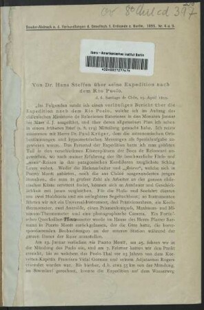 Von Dr. Hans Steffen über seine Expedition nach dem Rio Puelo