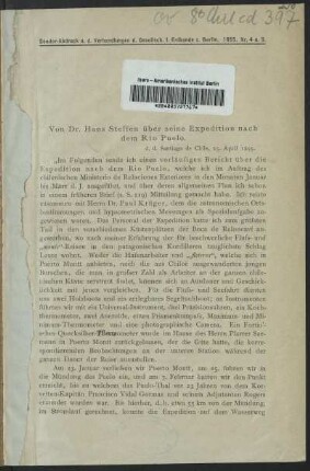 Von Dr. Hans Steffen über seine Expedition nach dem Rio Puelo
