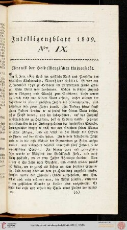 Intelligenzblatt Nro. IX