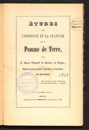 Études sur l'histoire et la culture de la pomme de terre