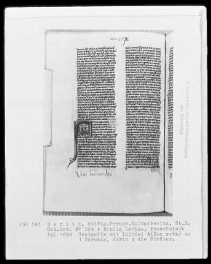 Biblia latina — Initiale A (dam seth), darin die Urväter, Folio 169verso