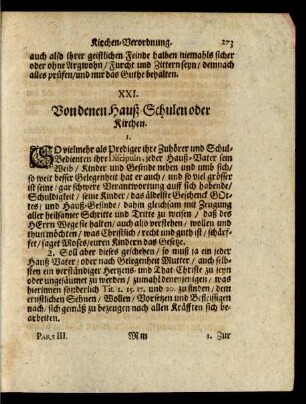 XXI. Von denen Hauß-Schulen oder Kirchen.