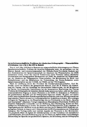Sprachwissenschaftliche Probleme der deutschen Orthographie - Wissenschaftliche Arbeitstagung vom 4. bis. 6. Mai 1978 in Rostock