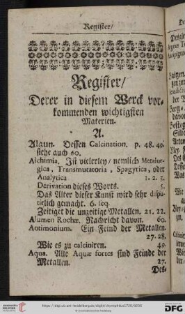 Register / Derer in diesem Werck vorkommenden wichtigen Materien