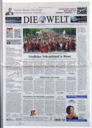 Tageszeitung "Die Welt" u.a. zum Aufstand der Mönche in Birma und zur Massenflucht aus dem Irak