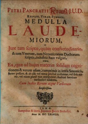 Petri Pancratii Krauß ... Medulla laudemiorum