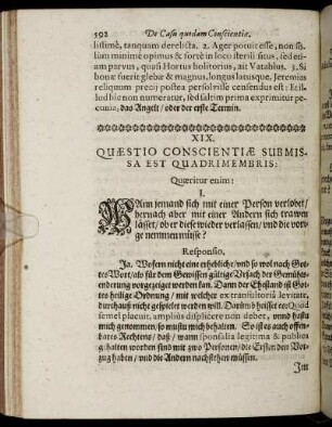 XIX. Quæstio Conscientiæ Submissa Est Quadrimembris.