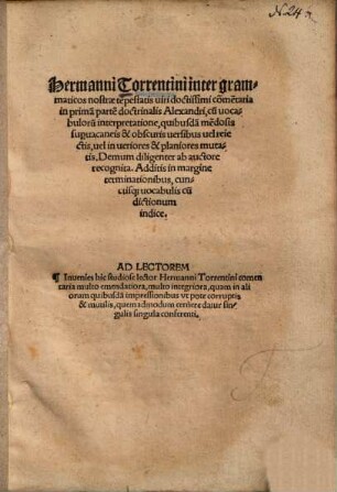 Commentaria in primam partem doctrinalis Alexandrini : cum vocabulorum interpretatione ...
