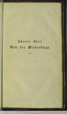 Zweyter Theil. Von der Wiederklage