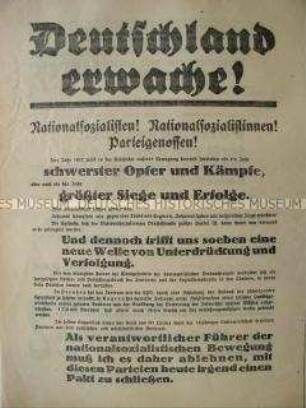 Wahlflugblatt der NSDAP zur Reichstagswahl am 31. Juli 1932 mit einem Aufruf Hitlers