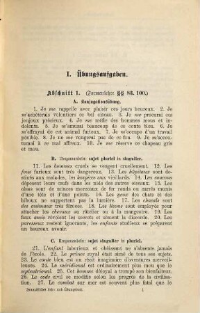 Lehrbuch der Französischen Sprache : Stufenweise geordnete Rosestücke zusammenhängenden Inhalts von Theodor de Beaux, 2. Die regelmäßigen Konjugationen