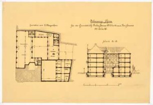 Geschäftshaus Probststraße/Poststraße, Berlin-Mitte: 3. Entwurf: Grundriss 2. OG, Schnitt AB