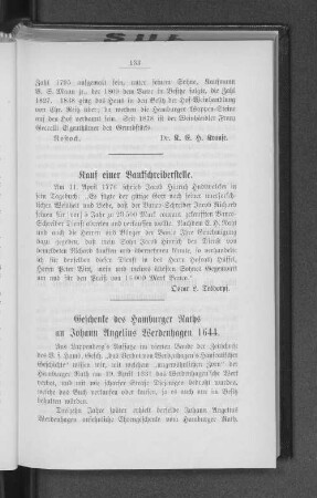 Geschenke des Hamburger Raths an Johann Angelius Werdenhagen 1644.
