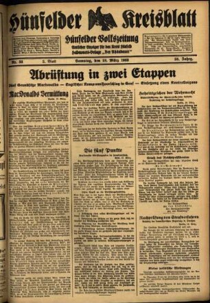 Zweite Ausgabe vom Samstag, den 18. März 1933.