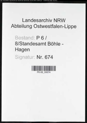Sterberegister Standesamt Hagen-Böhle-Hagen (Sitz Altenhagen)
