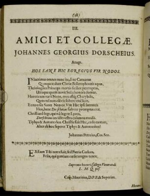 III. Amici Et Collegæ. Johannes Georgius Dorscheius.