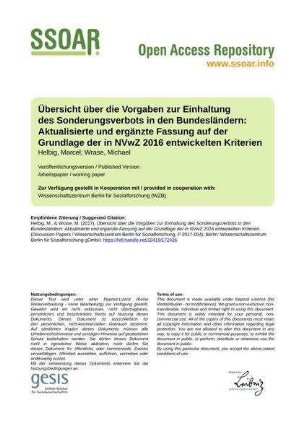 Übersicht über die Vorgaben zur Einhaltung des Sonderungsverbots in den Bundesländern: Aktualisierte und ergänzte Fassung auf der Grundlage der in NVwZ 2016 entwickelten Kriterien