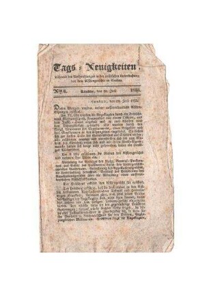 "Tags-Neuigkeiten No. 6; 30. Juli 1833