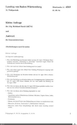 Anfrage der Grünen: Abschiebung nach Kroatien