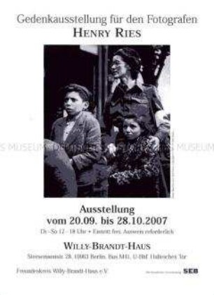 Informationsblatt zur Gedenkausstellung für Henry Ries in Berlin - Nachlass