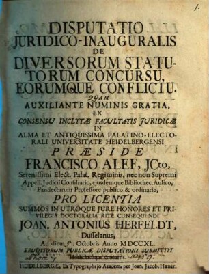 Disputatio iuridco-inauguralis de diversorum statutorum concursu, eorumque conflictu