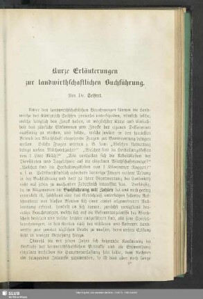 Kurze Erläuterungen zur landwirthschaftlichen Buchführung