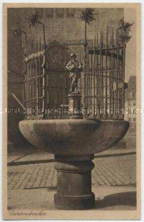 Der Gänsemännchenbrunnen in Nürnberg, mit Sonderstempel vom Reichsparteitag der NSDAP 1935