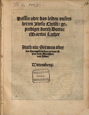 Passio oder das leiden vnsers herren Jhesu Christi