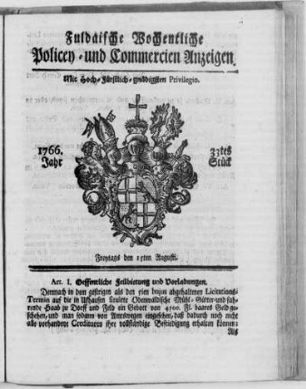 33tes Stück, Ausgabe vom 15. Augusti 1766
