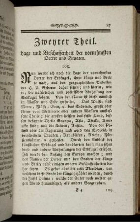 Lage und Beschaffenheit der vornehmsten Oerter und Staaten.