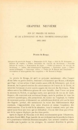 Chapitre neuvième. Fin du procès de Bonga et de l'épiscopat de Mgr Thomine-Desmazures 1861-1863