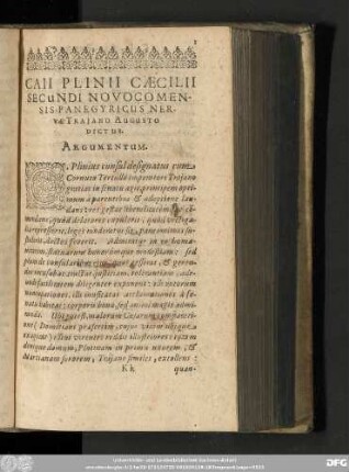 Caii Plinii Caecilii Secundi Novocomensis Panegyricus Nervae Traiano Augusto Dictus.