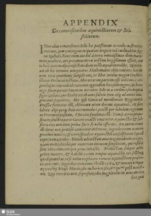 Appendix De conversionibus aequionctiorum & Solstitiorum