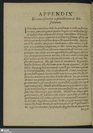 Appendix De conversionibus aequionctiorum & Solstitiorum